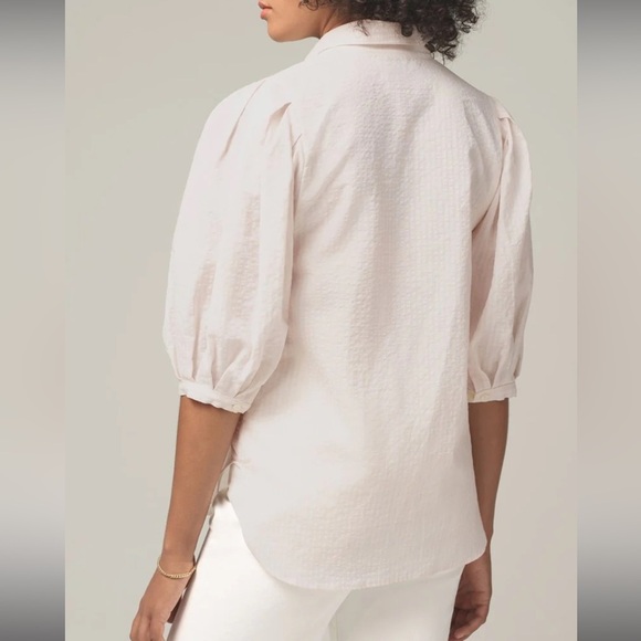 Citizens Of Humanity Ines Pleat Half Sleeve Shirt in Flora Stripe Medium - Picture 2 of 8